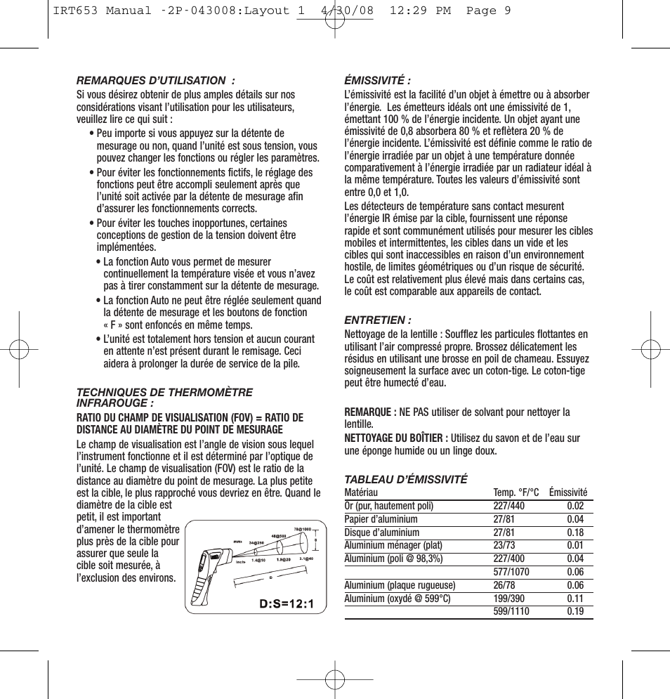 General Tools and Instruments IRT653 User Manual | Page 9 / 16