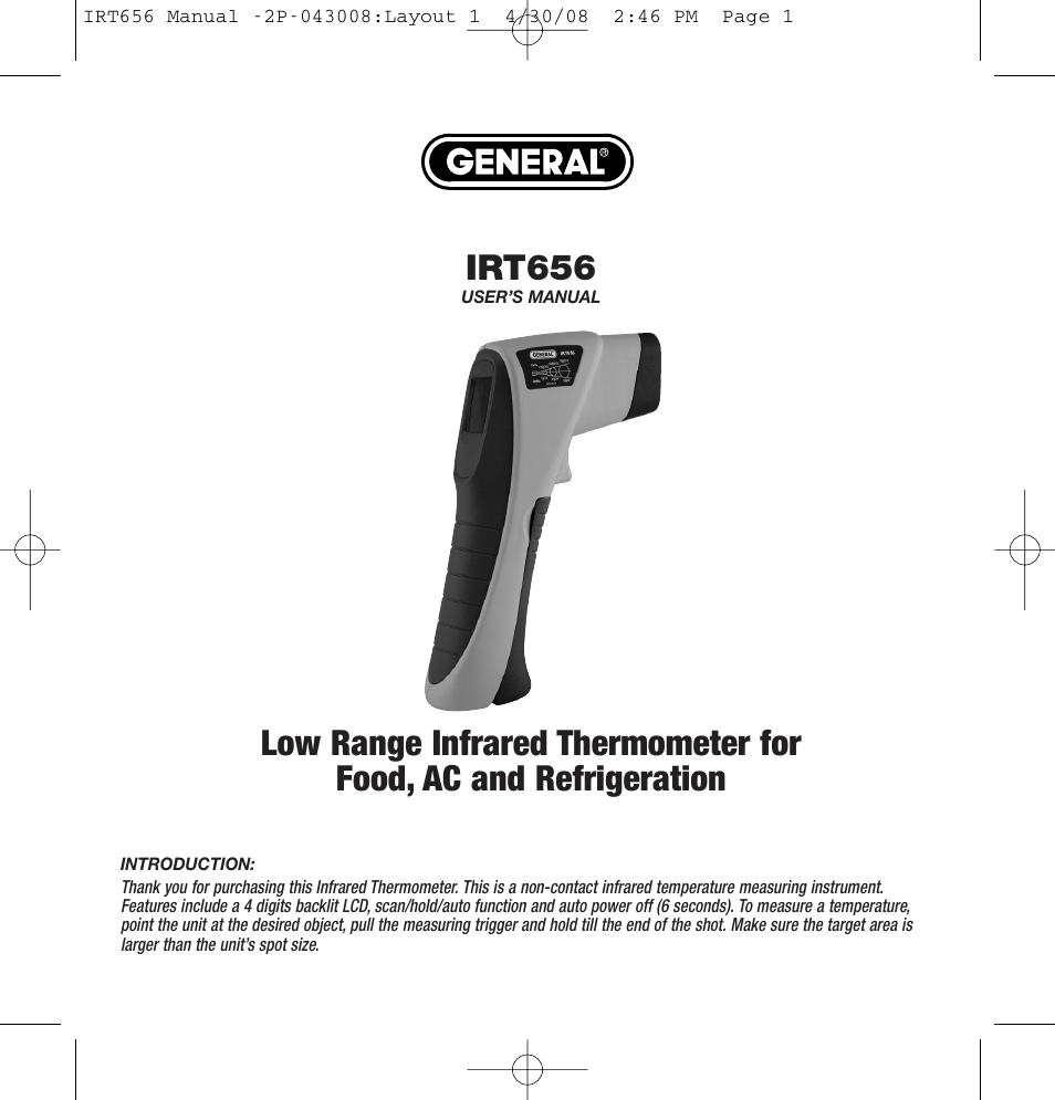 General Tools and Instruments IRT656 User Manual | 12 pages