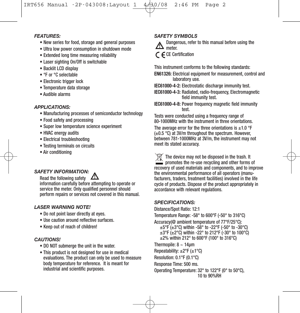General Tools and Instruments IRT656 User Manual | Page 2 / 12