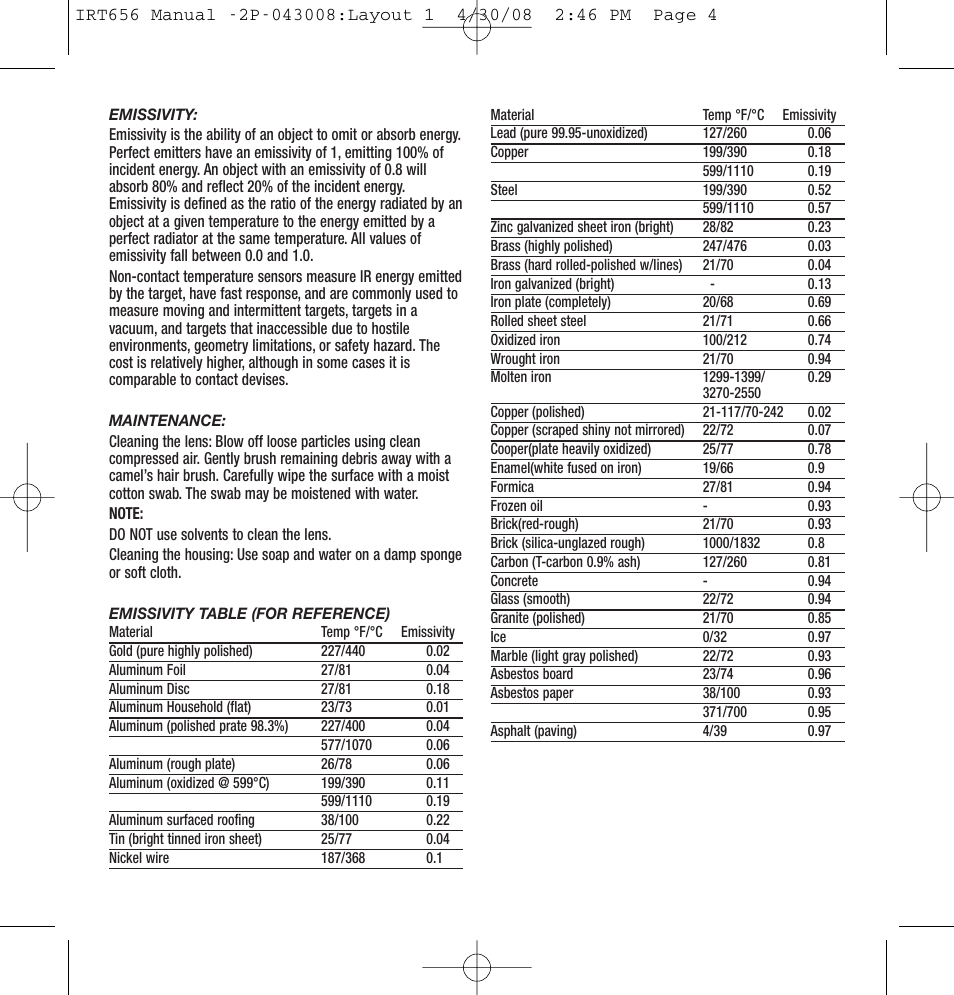General Tools and Instruments IRT656 User Manual | Page 4 / 12