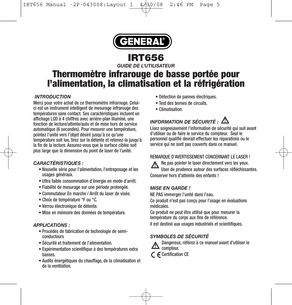 Irt656 | General Tools and Instruments IRT656 User Manual | Page 5 / 12