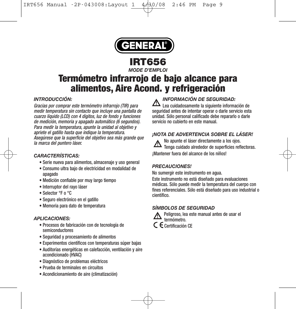 Irt656 | General Tools and Instruments IRT656 User Manual | Page 9 / 12