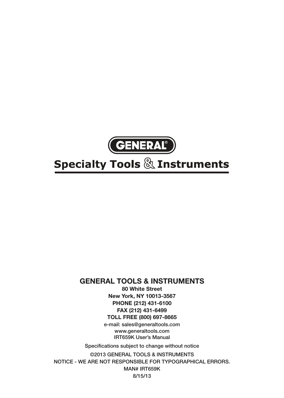 General tools & instruments | General Tools and Instruments IRT659K User Manual | Page 16 / 16