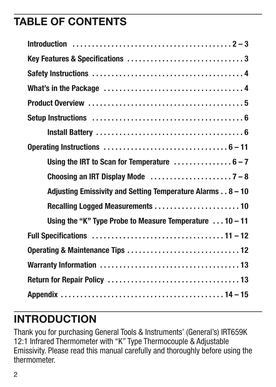 General Tools and Instruments IRT659K User Manual | Page 2 / 16