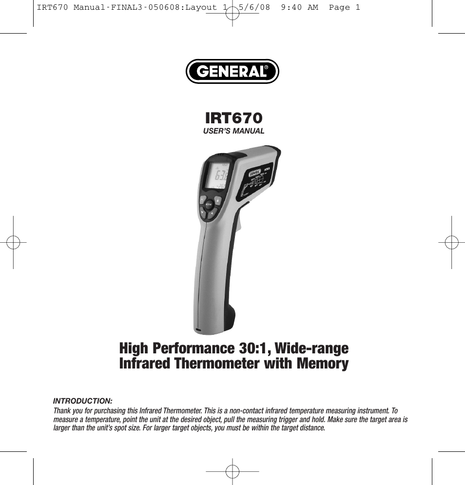 General Tools and Instruments IRT670 User Manual | 16 pages