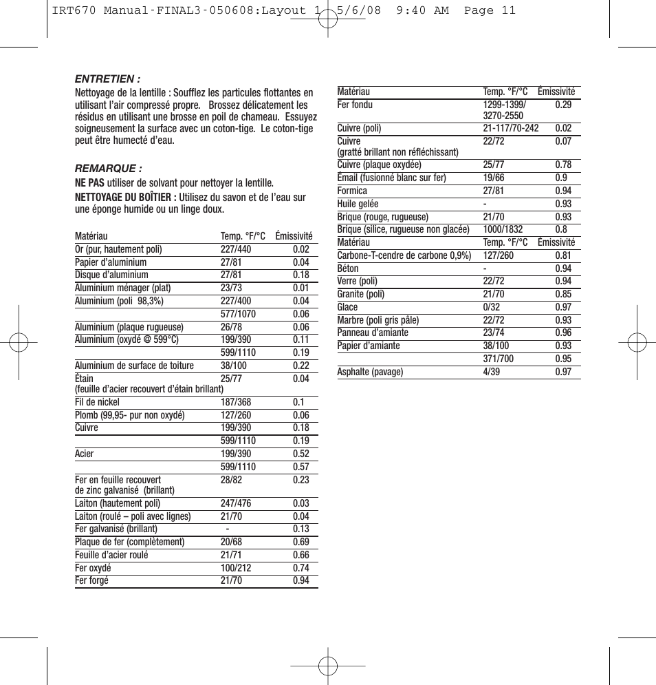 General Tools and Instruments IRT670 User Manual | Page 11 / 16