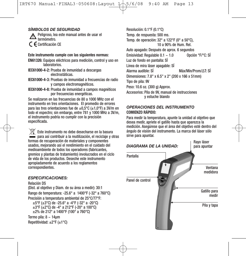 General Tools and Instruments IRT670 User Manual | Page 13 / 16