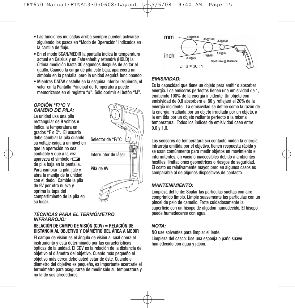 General Tools and Instruments IRT670 User Manual | Page 15 / 16