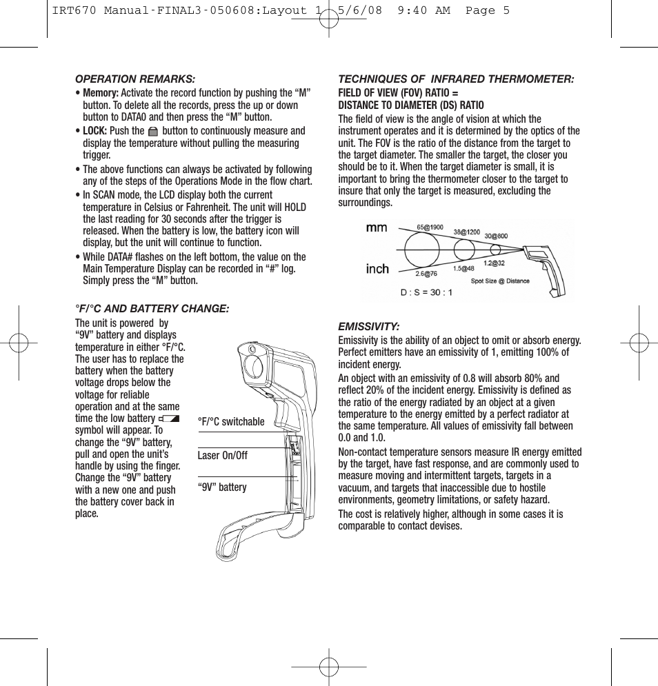 General Tools and Instruments IRT670 User Manual | Page 5 / 16