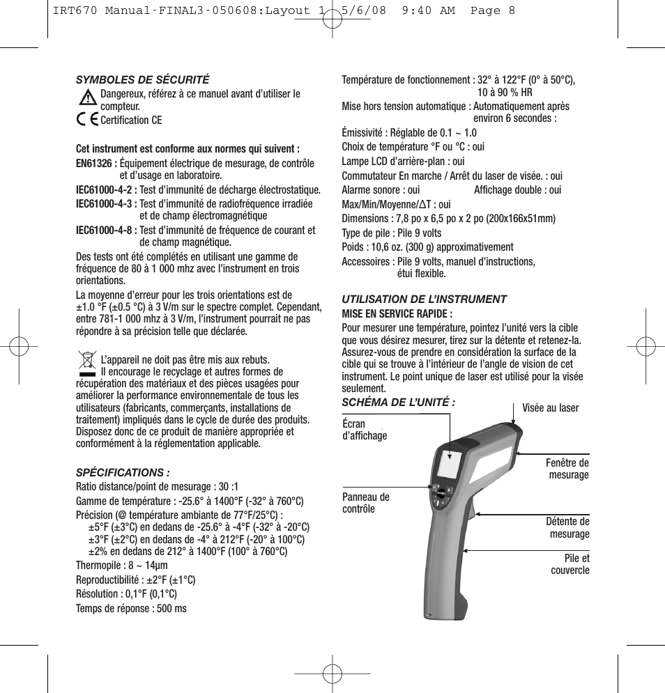 General Tools and Instruments IRT670 User Manual | Page 8 / 16