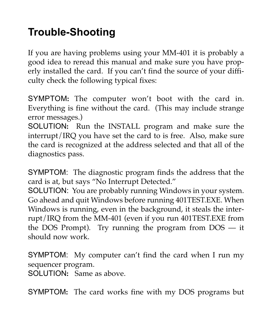 Trouble-shooting | M-AUDIO MM401 User Manual | Page 11 / 16