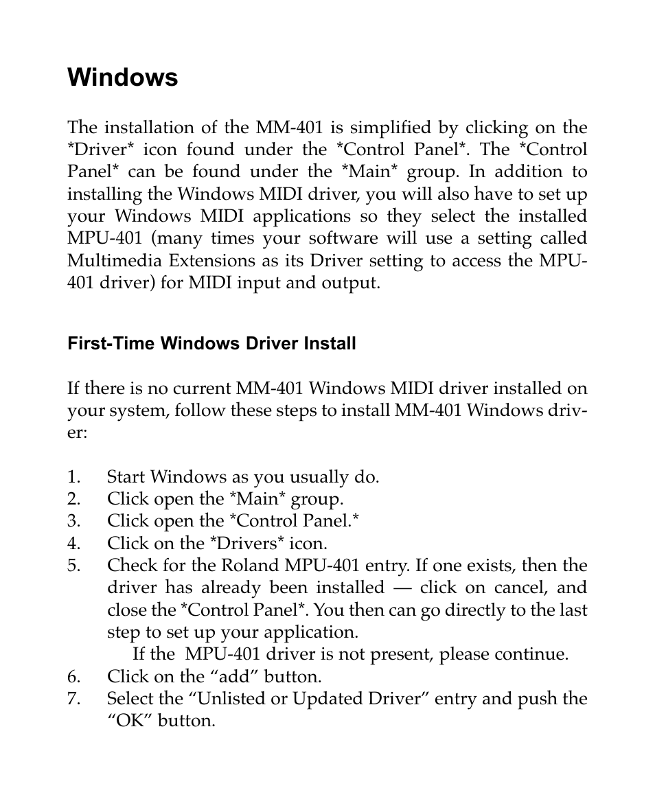 Windows | M-AUDIO MM401 User Manual | Page 9 / 16