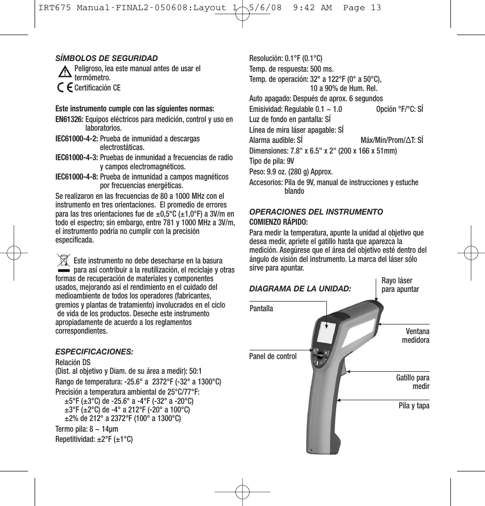 General Tools and Instruments IRT675 User Manual | Page 13 / 16