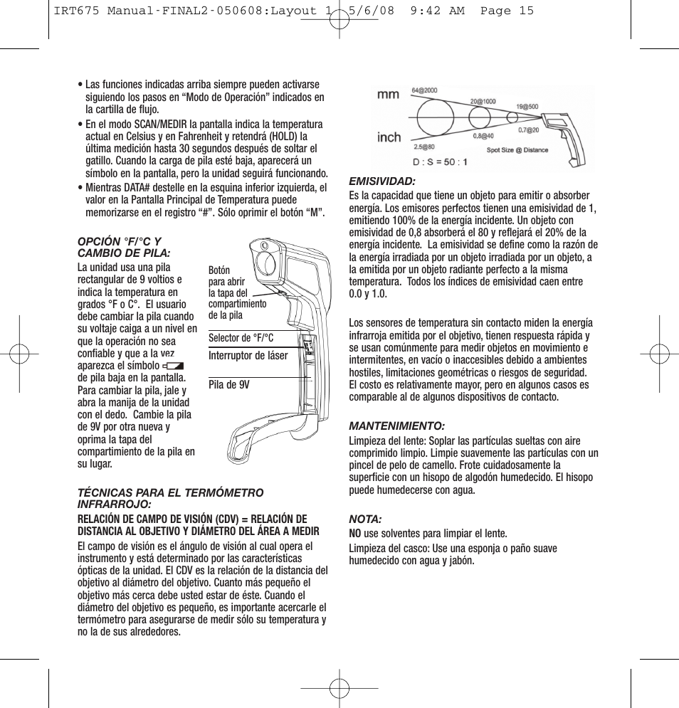 General Tools and Instruments IRT675 User Manual | Page 15 / 16