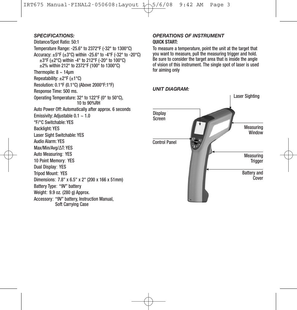 General Tools and Instruments IRT675 User Manual | Page 3 / 16
