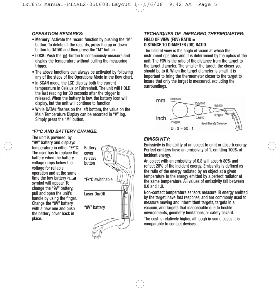 General Tools and Instruments IRT675 User Manual | Page 5 / 16