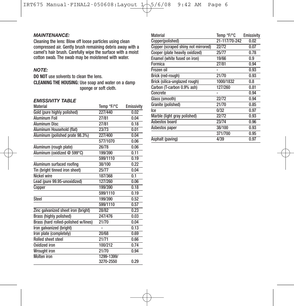 General Tools and Instruments IRT675 User Manual | Page 6 / 16
