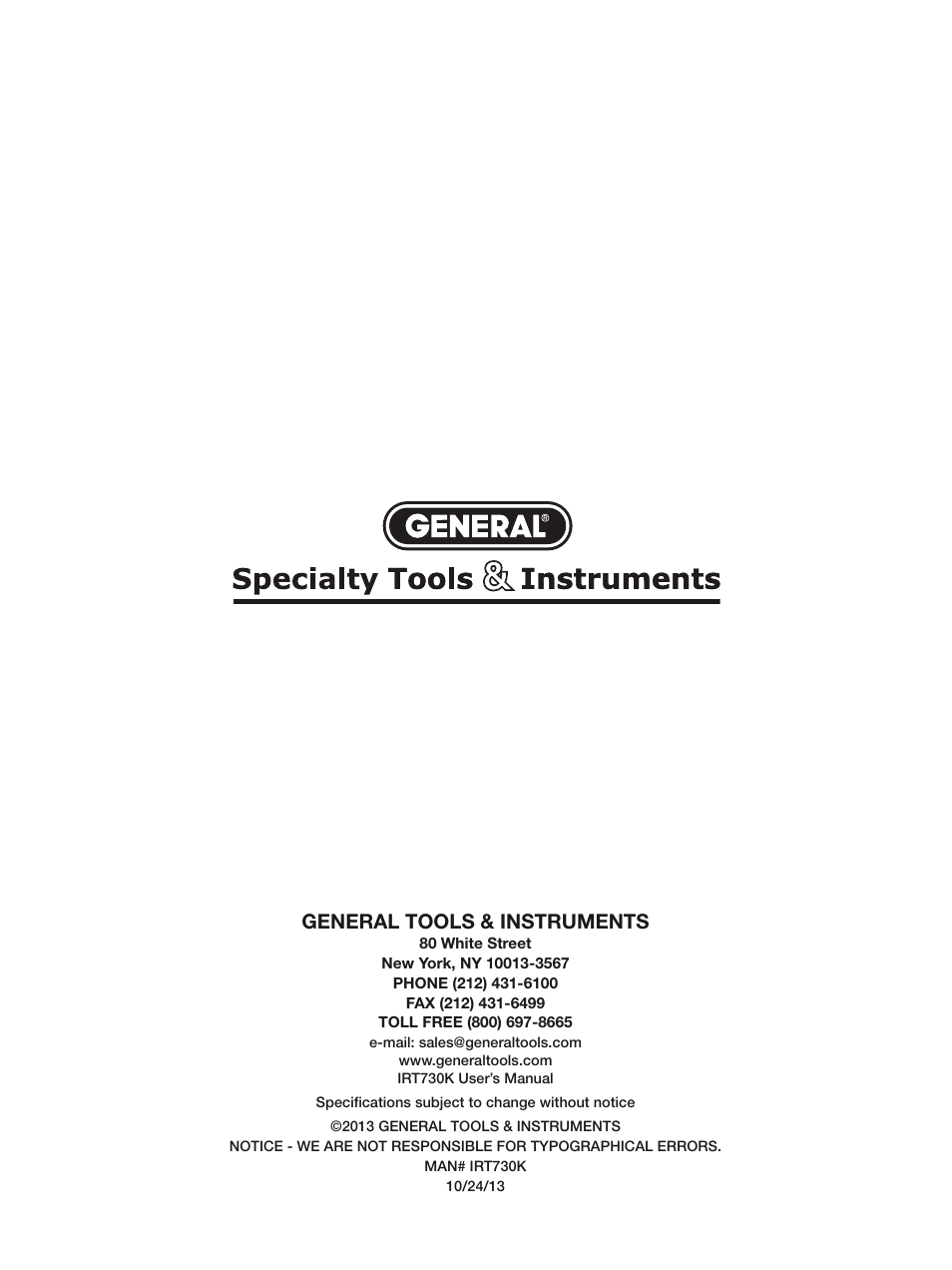 General tools & instruments | General Tools and Instruments IRT730K User Manual | Page 16 / 16