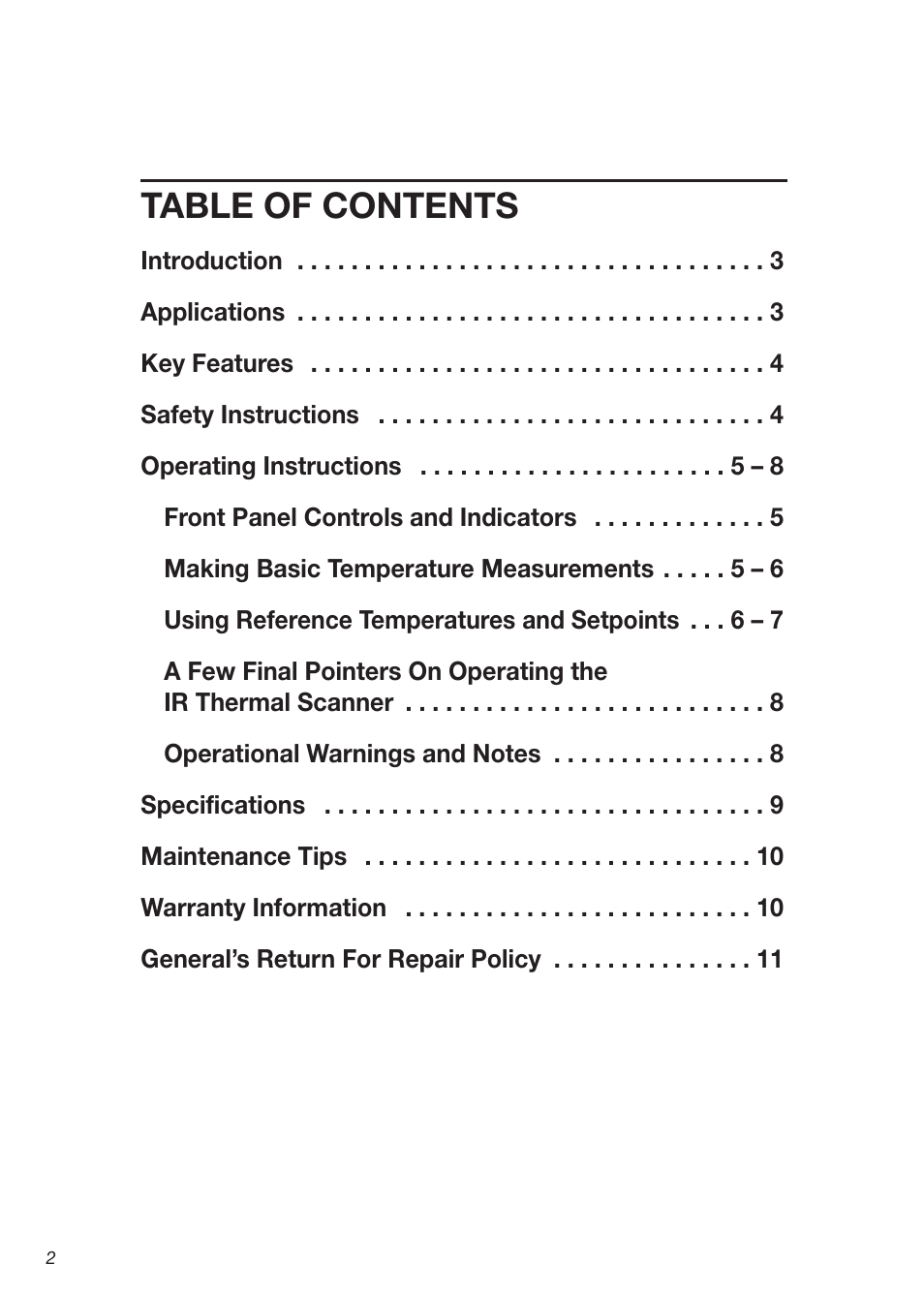 General Tools and Instruments IRTC50 User Manual | Page 2 / 36