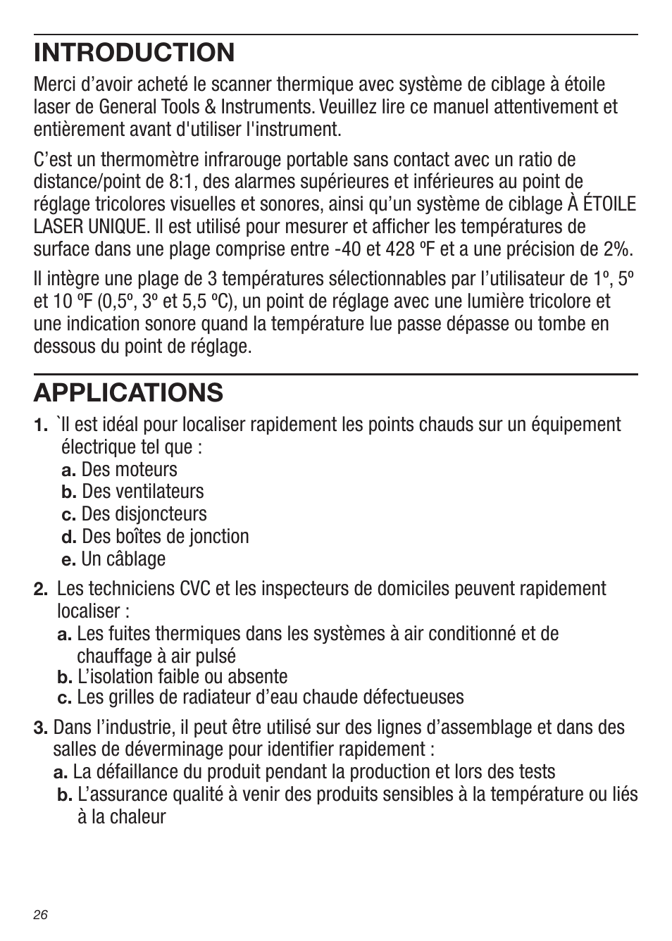Introduction, Applications | General Tools and Instruments IRTC50 User Manual | Page 26 / 36