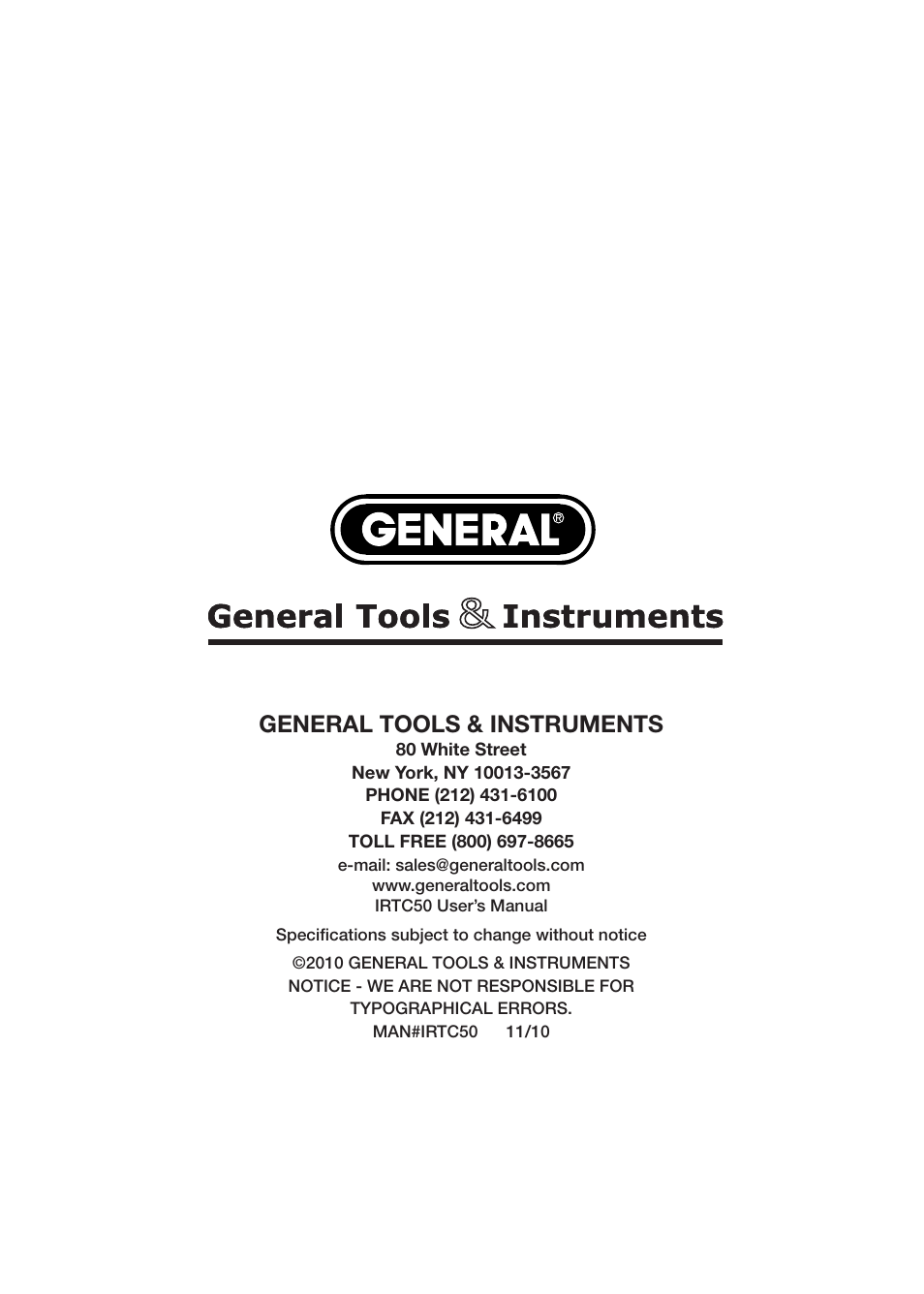 General tools & instruments | General Tools and Instruments IRTC50 User Manual | Page 36 / 36
