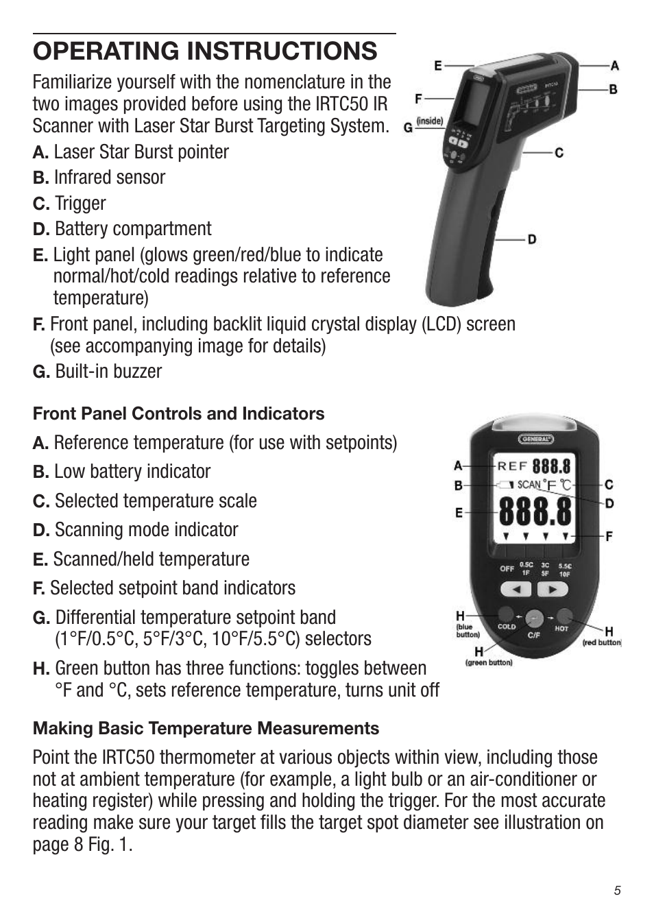 Operating instructions | General Tools and Instruments IRTC50 User Manual | Page 5 / 36