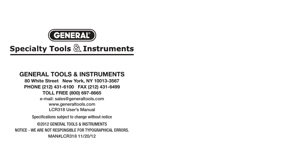 General tools & instruments | General Tools and Instruments LCR318 v.1 User Manual | Page 7 / 7