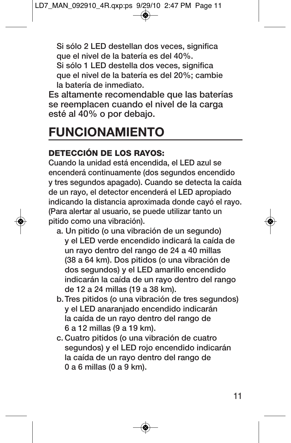 Funcionamiento | General Tools and Instruments LD7 User Manual | Page 11 / 24