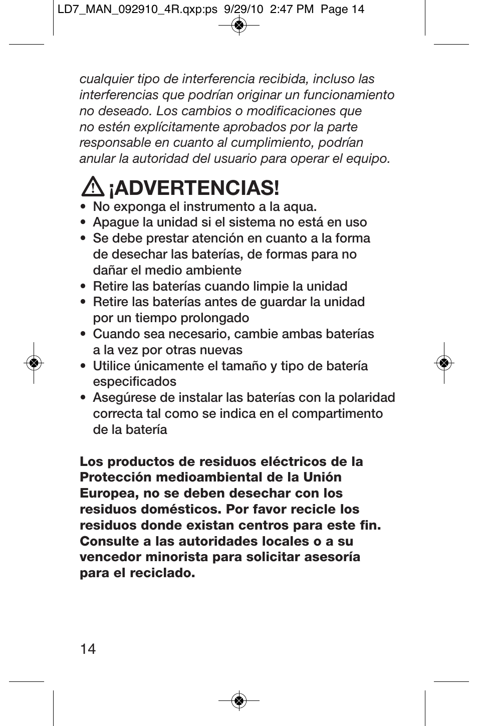 Advertencias | General Tools and Instruments LD7 User Manual | Page 14 / 24