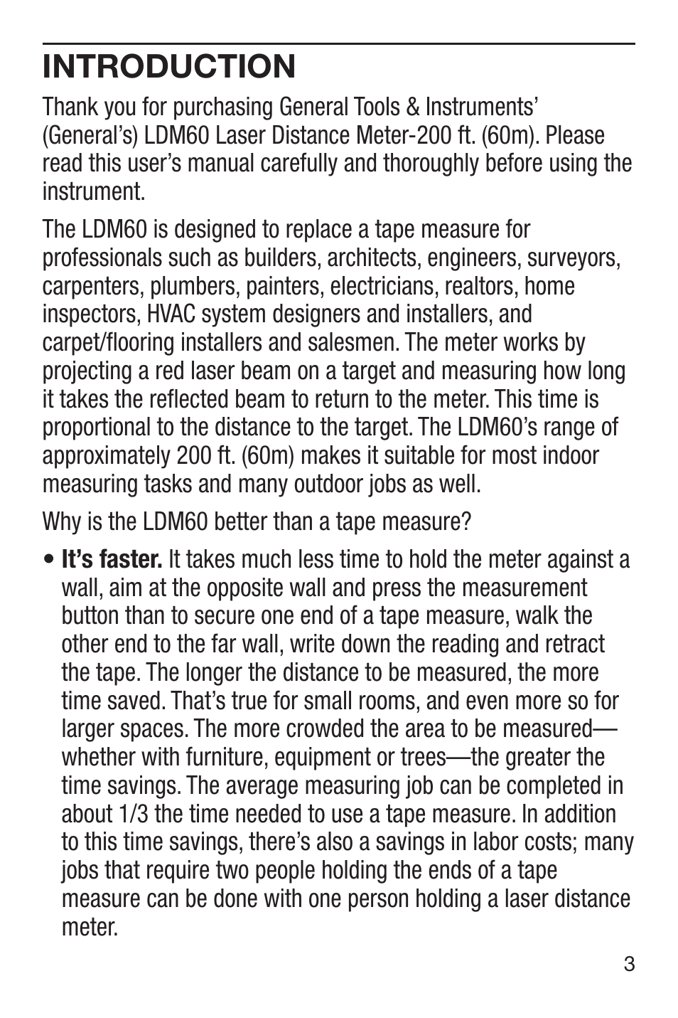 Introduction | General Tools and Instruments LDM60 User Manual | Page 3 / 32