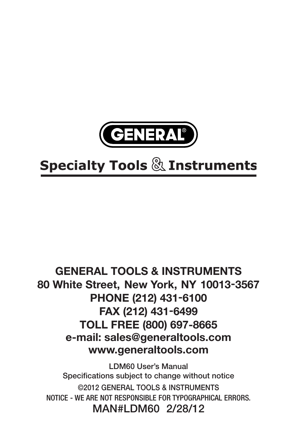 General Tools and Instruments LDM60 User Manual | Page 32 / 32