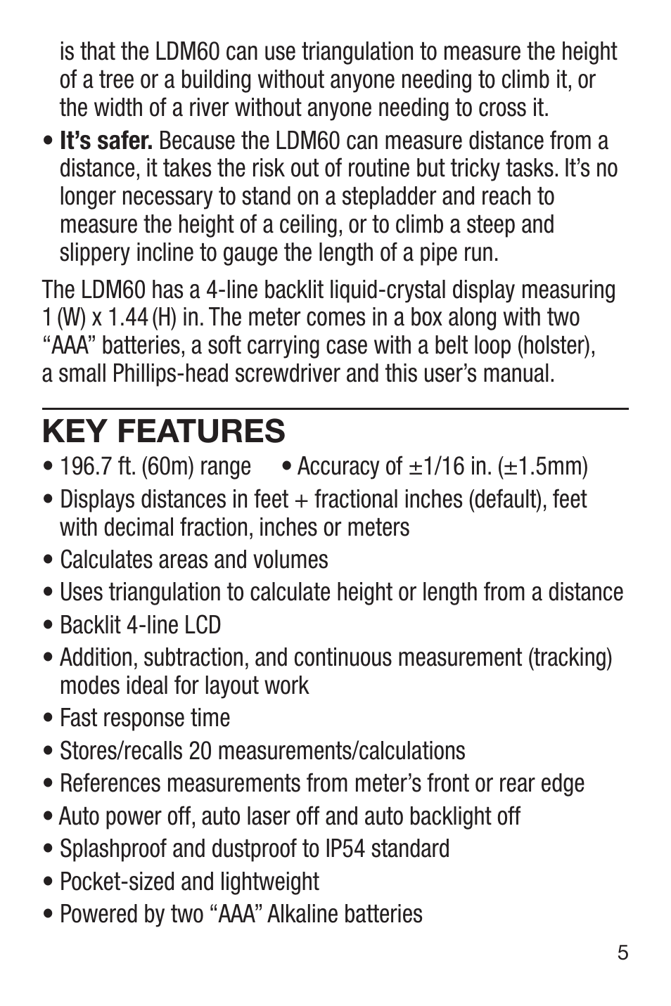 Key features | General Tools and Instruments LDM60 User Manual | Page 5 / 32