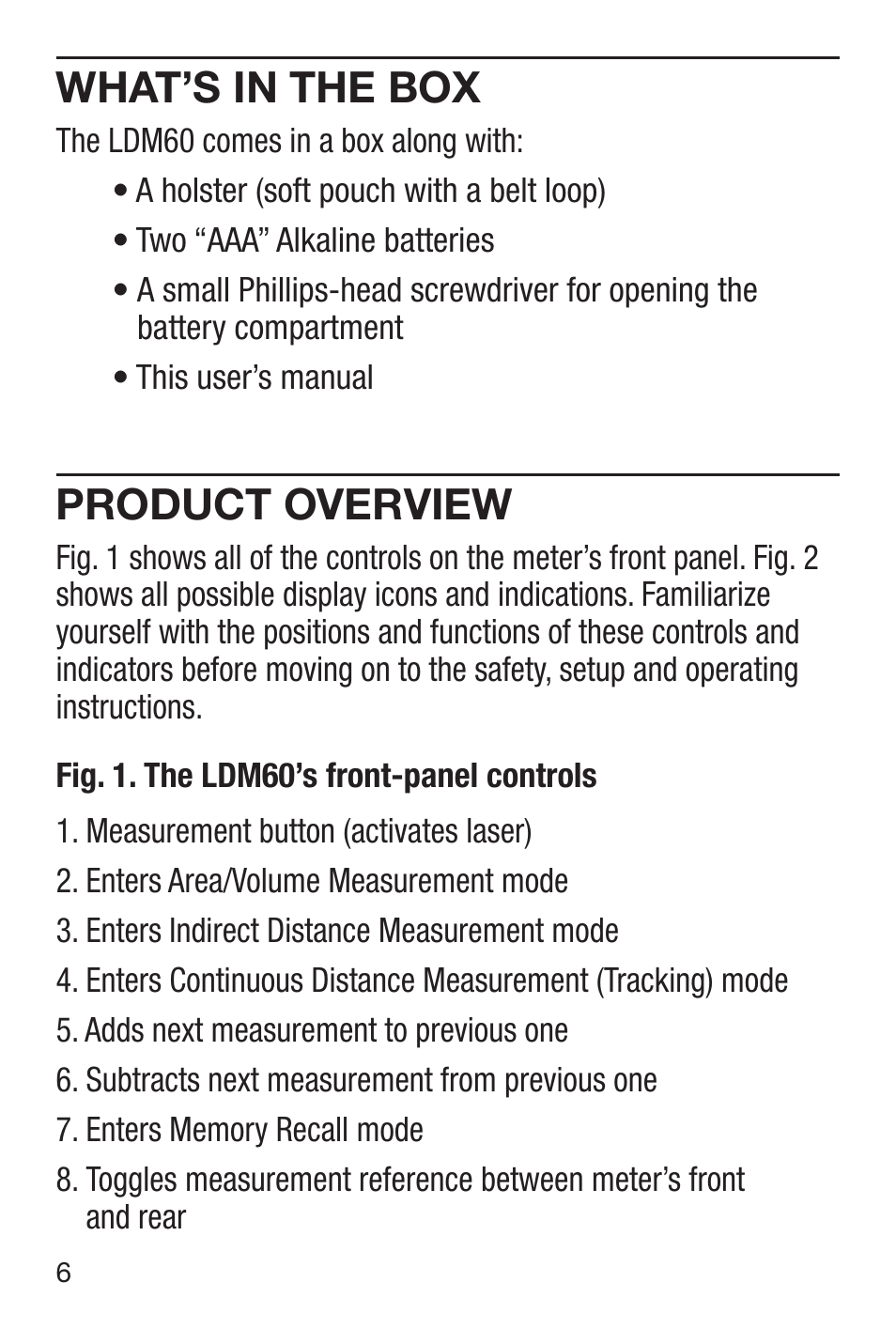 What’s in the box, Product overview | General Tools and Instruments LDM60 User Manual | Page 6 / 32