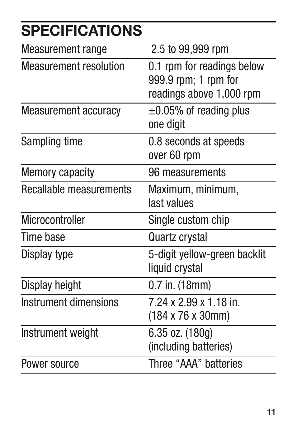 Specifications | General Tools and Instruments LT2234C User Manual | Page 11 / 16