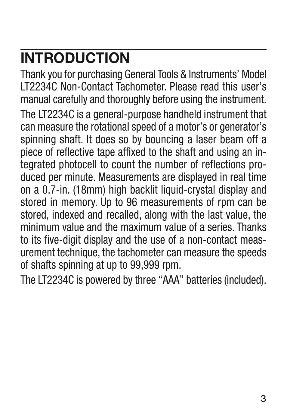 Introduction | General Tools and Instruments LT2234C User Manual | Page 3 / 16