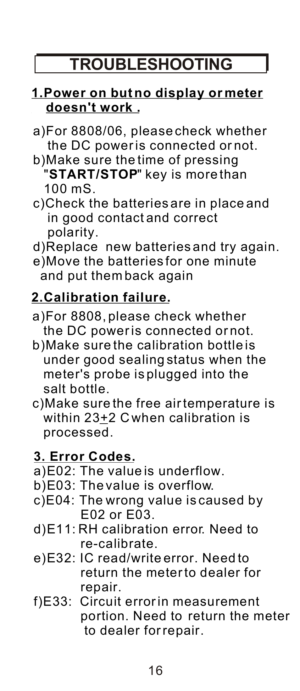 Troubleshooting | General Tools and Instruments LTH8809DL User Manual | Page 17 / 19