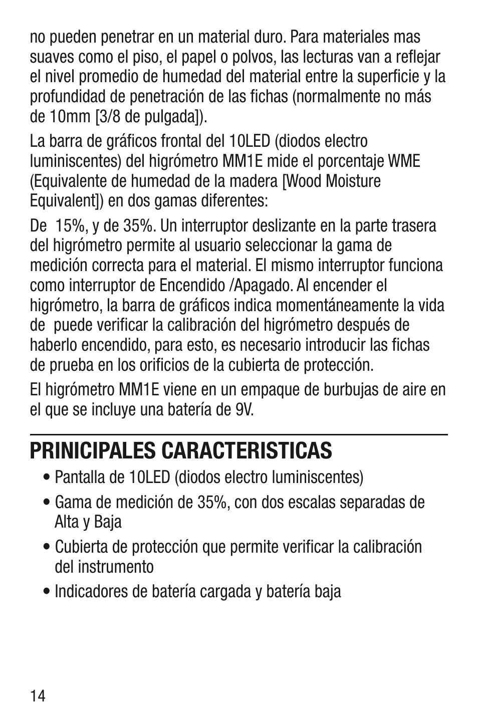Prinicipales caracteristicas | General Tools and Instruments MM1E v.1 User Manual | Page 14 / 32