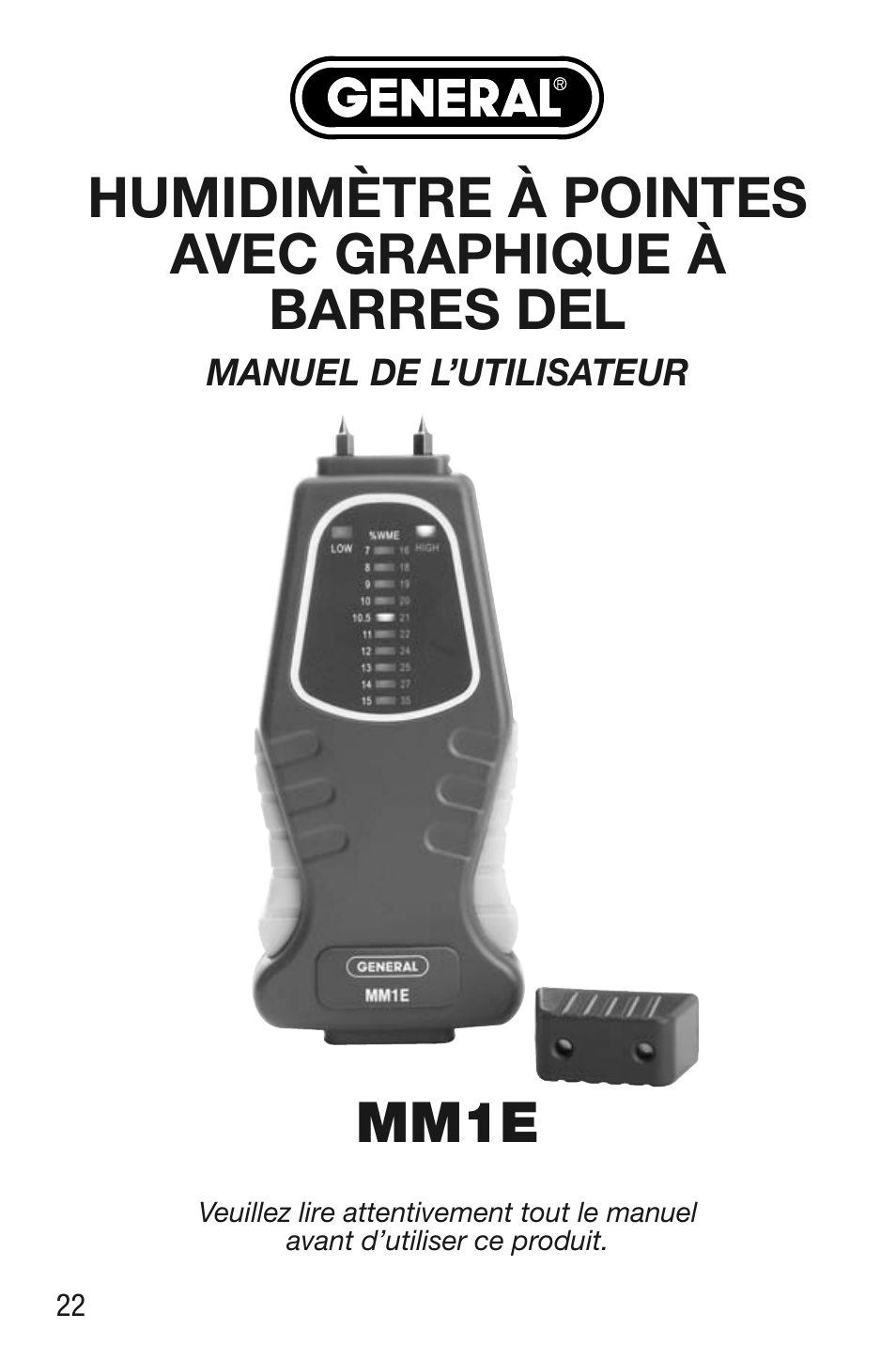 Humidimètre à pointes avec graphique à barres del, Mm1e | General Tools and Instruments MM1E v.1 User Manual | Page 22 / 32