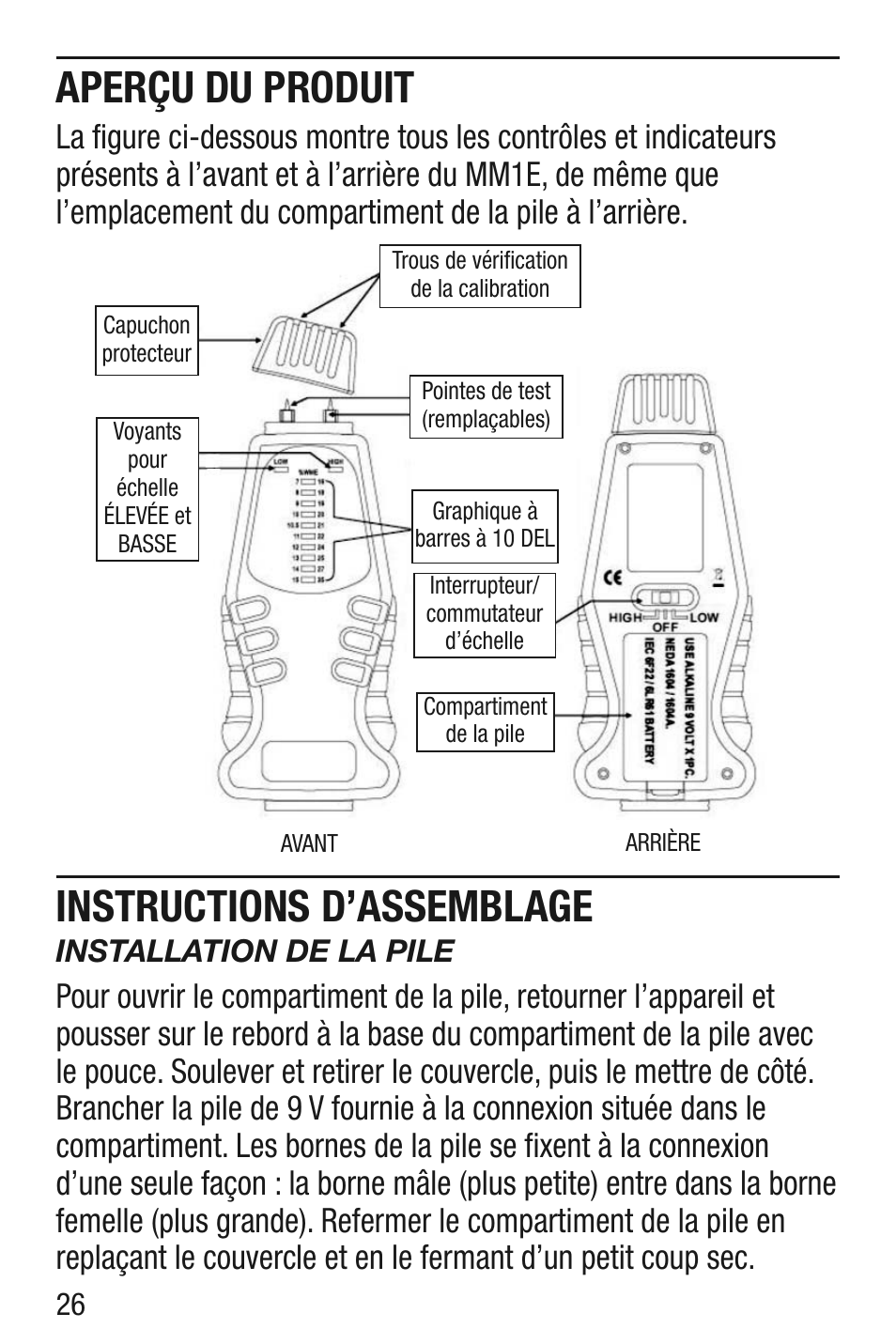 Aperçu du produit, Instructions d’assemblage | General Tools and Instruments MM1E v.1 User Manual | Page 26 / 32