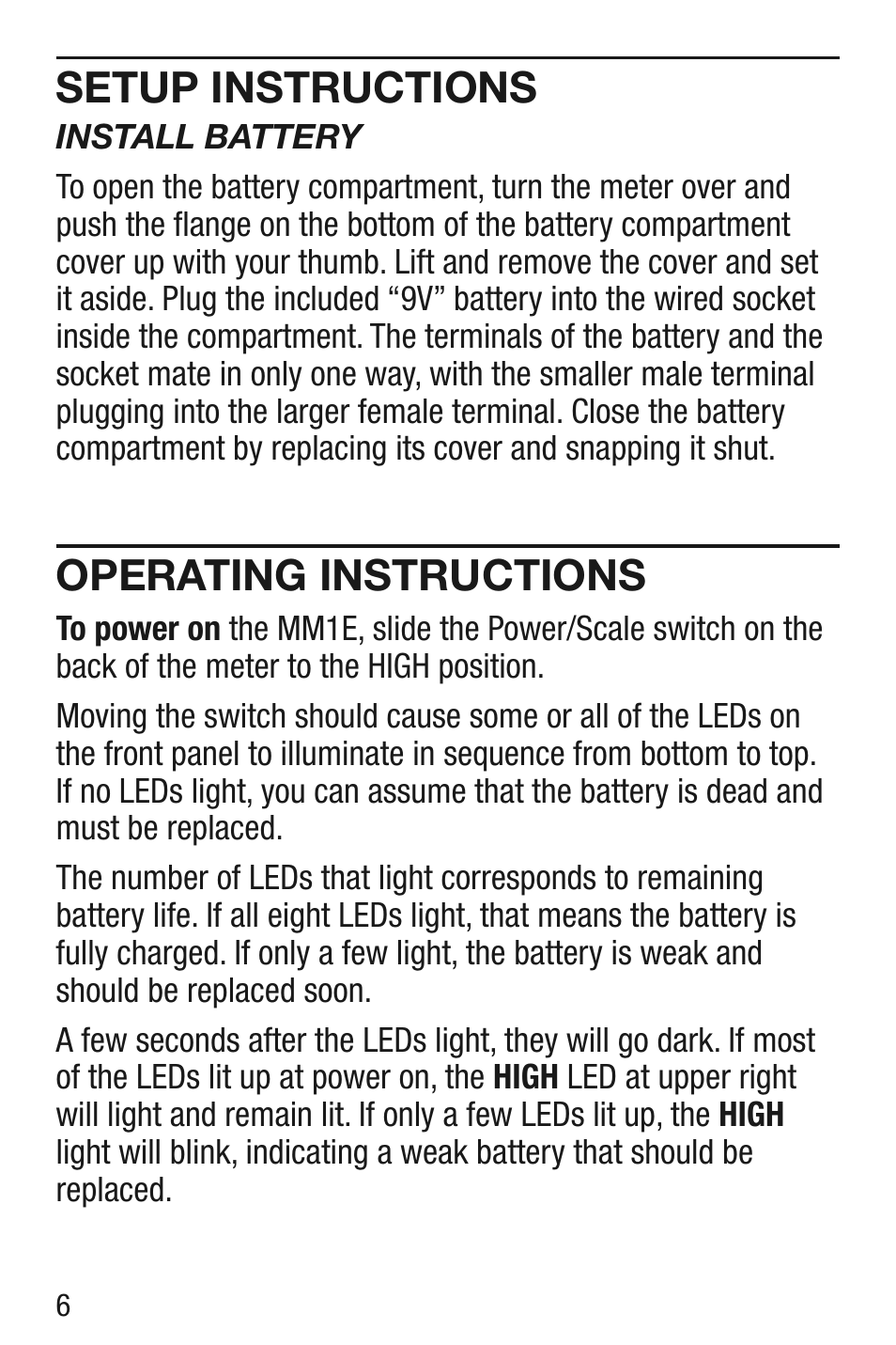 Setup instructions, Operating instructions | General Tools and Instruments MM1E v.1 User Manual | Page 6 / 32