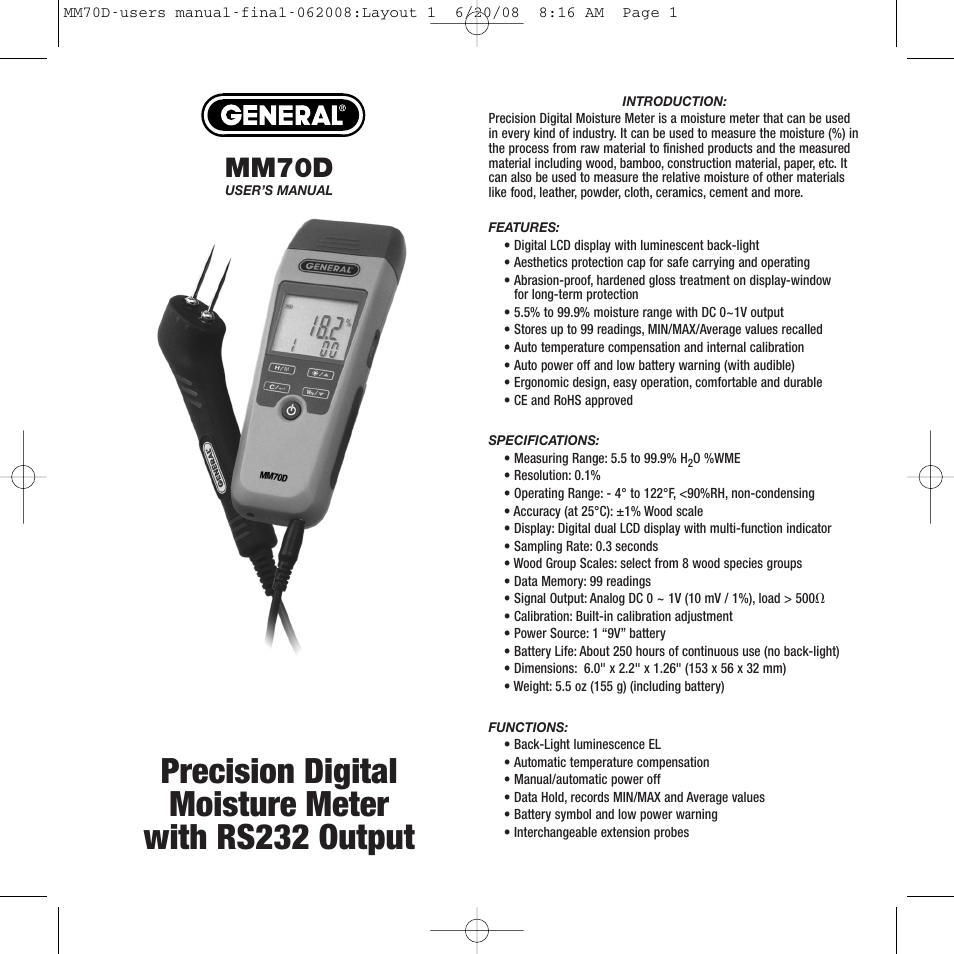 General Tools and Instruments MM70D User Manual | 16 pages