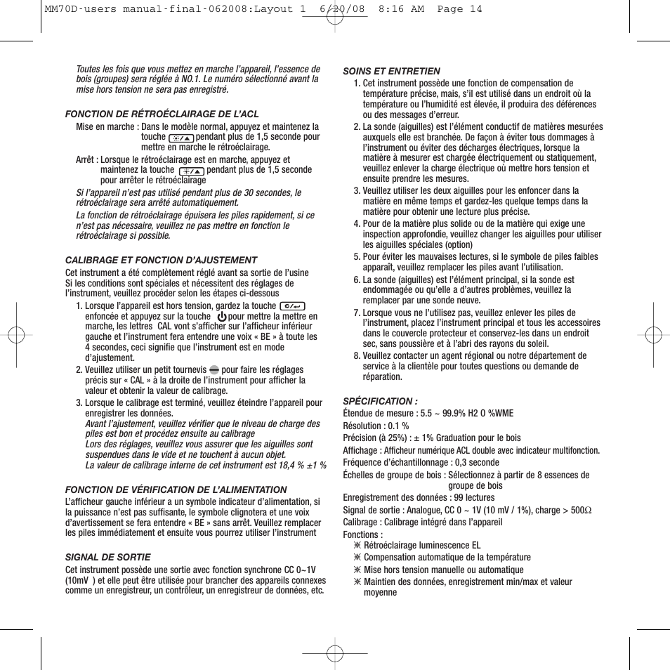 General Tools and Instruments MM70D User Manual | Page 14 / 16
