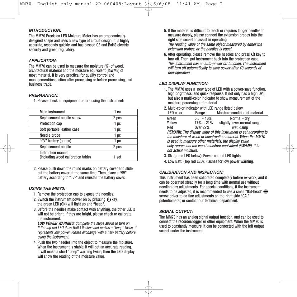 General Tools and Instruments MM70 User Manual | Page 2 / 2