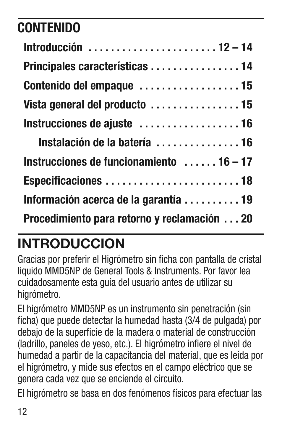 General Tools and Instruments MMD5NP User Manual | Page 12 / 32