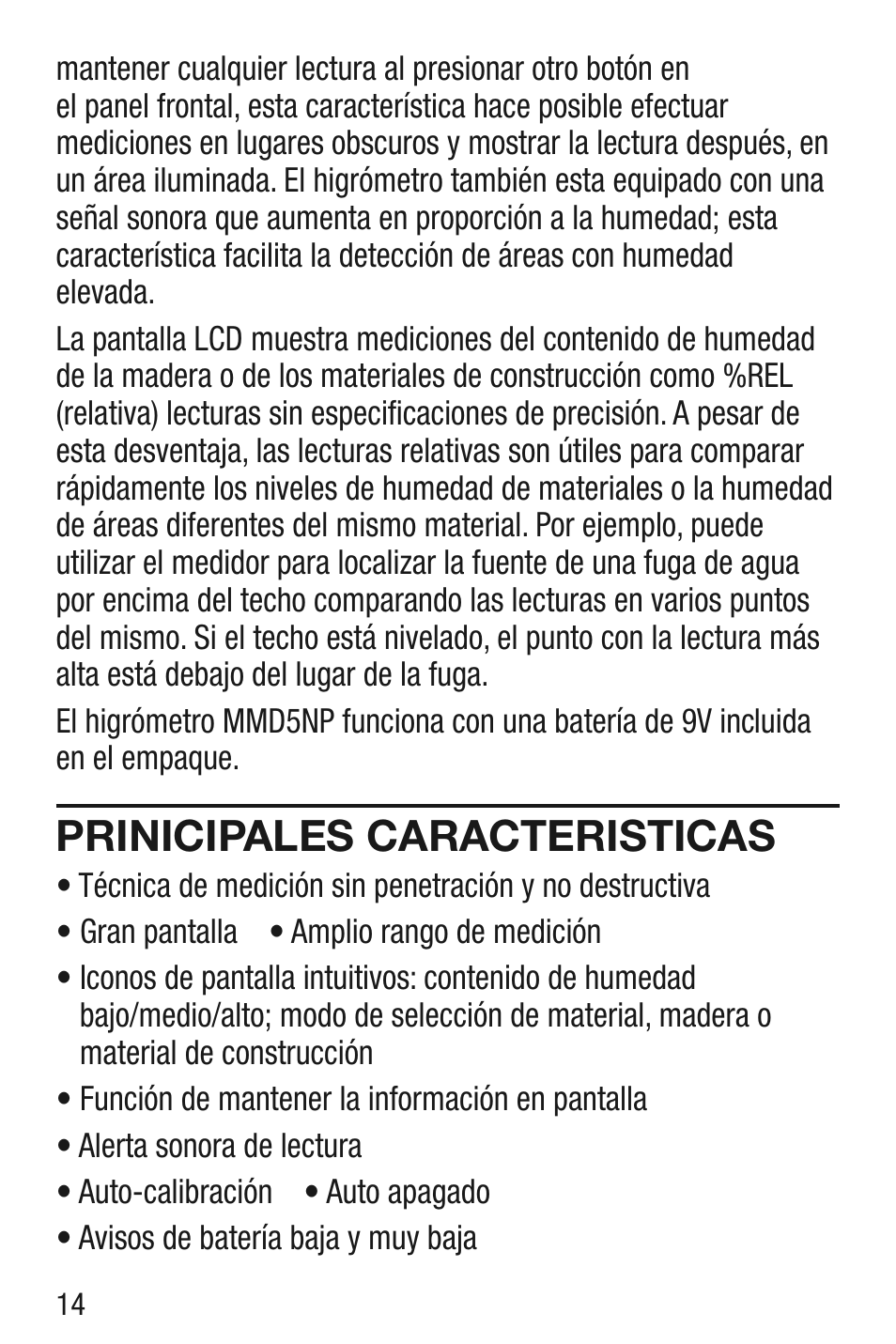 Prinicipales caracteristicas | General Tools and Instruments MMD5NP User Manual | Page 14 / 32