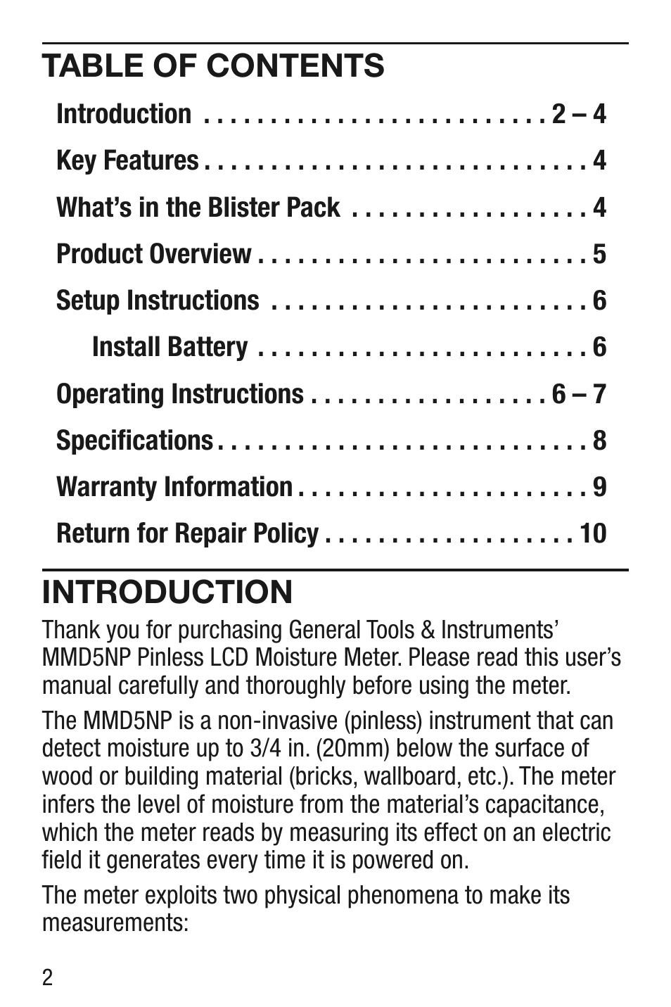 General Tools and Instruments MMD5NP User Manual | Page 2 / 32