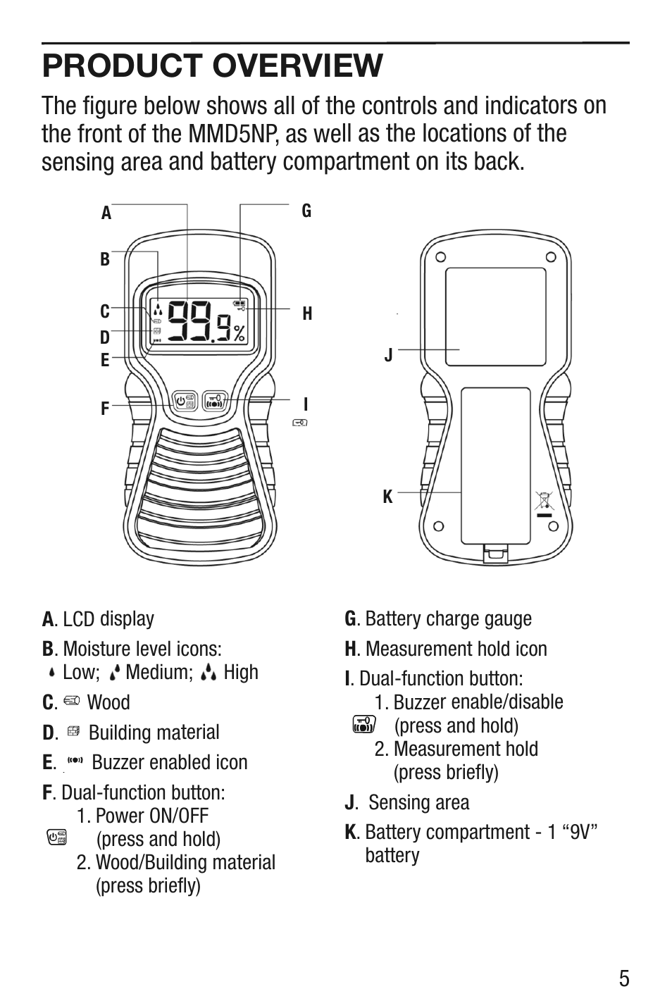 Product overview | General Tools and Instruments MMD5NP User Manual | Page 5 / 32