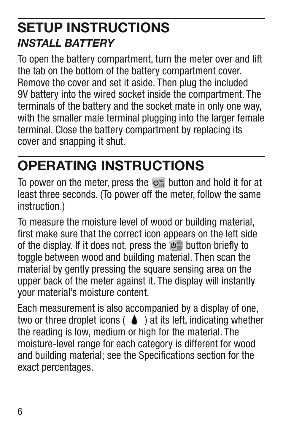 Setup instructions, Operating instructions | General Tools and Instruments MMD5NP User Manual | Page 6 / 32