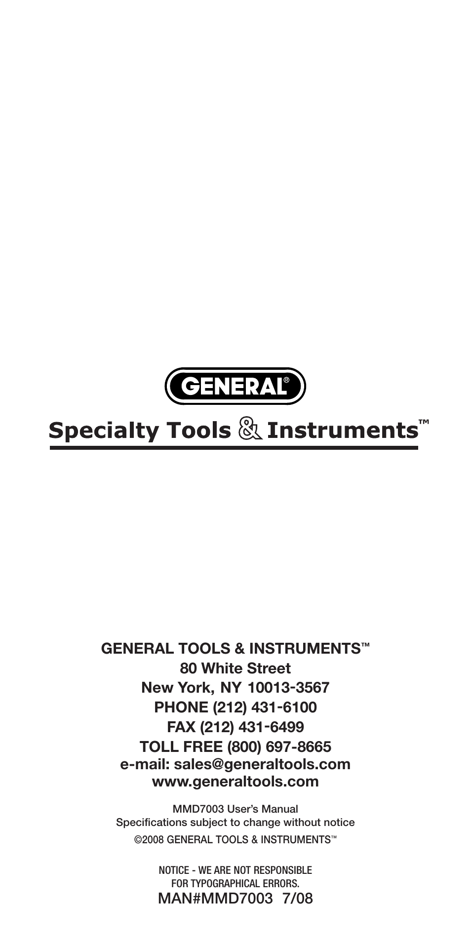 General Tools and Instruments MMD7003 User Manual | Page 8 / 8