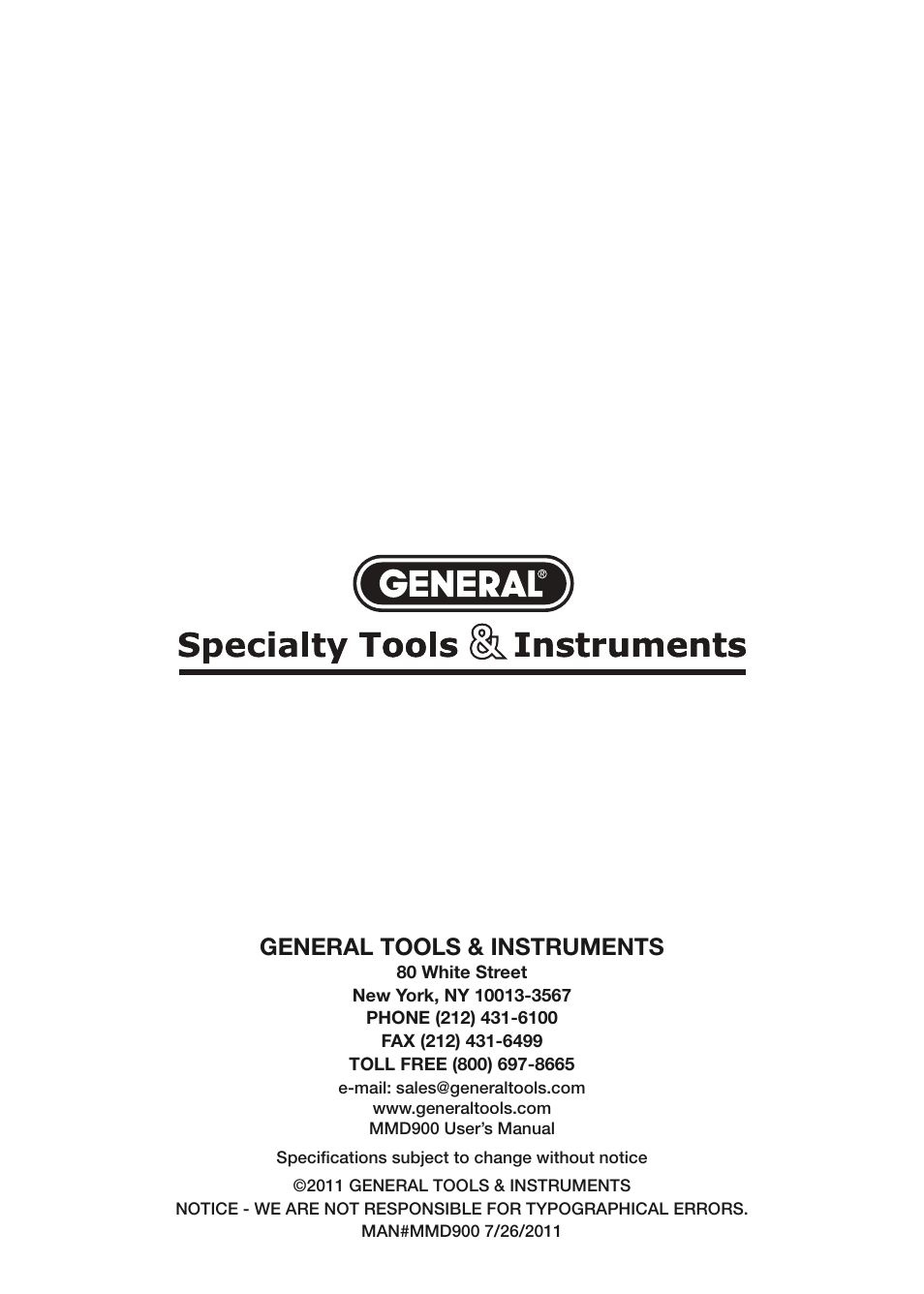 General tools & instruments | General Tools and Instruments MMD900 User Manual | Page 16 / 16